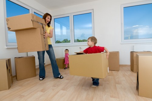 Packed household boxes prepared for removals in Crystalpalace